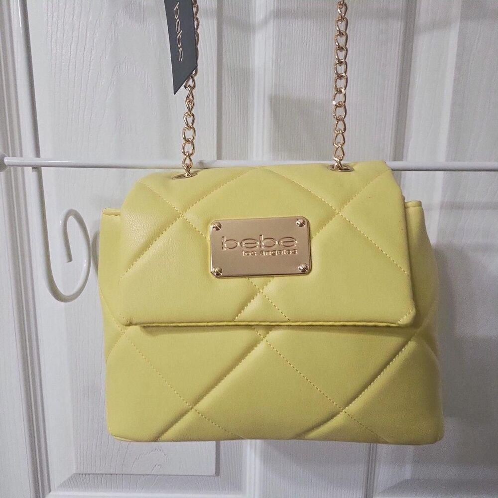 bebe Quilted Crossbody Handbag Yellow Gold Chain